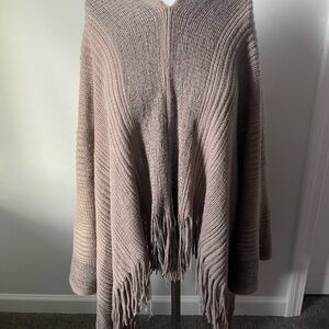 Fringe Knit Poncho - Taupe